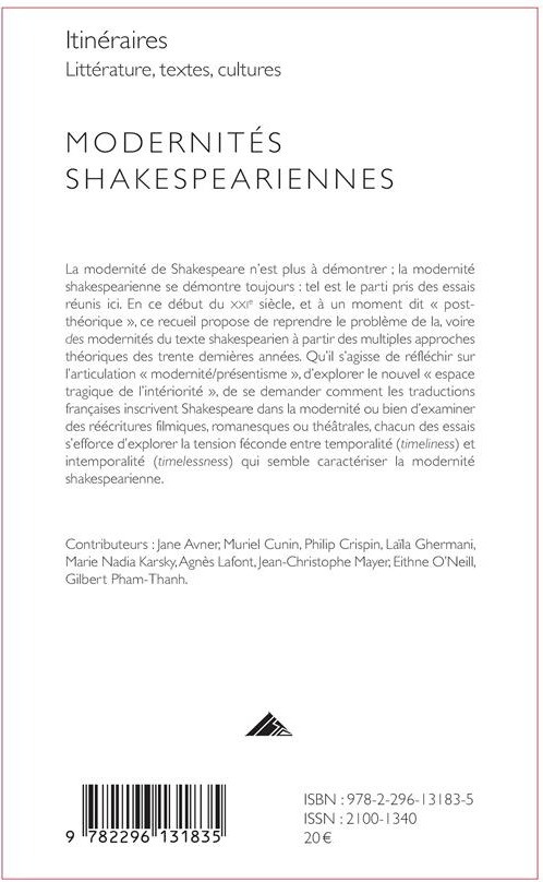 Quatrième de couverture de « MODERNITES SHAKESPEARIENNES - VOL09 »