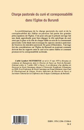 Quatrième de couverture de « CHARGE PASTORALE DU CURE ET CORESPONSABILITE DANS L'EGLISE DU BURUNDI »