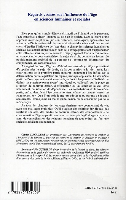Quatrième de couverture de « REGARDS CROISES SUR L'INFLUENCE DE L'AGE EN SCIENCES HUMAINES ET SOCIALES »