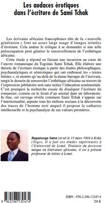Quatrième de couverture de « LES AUDACES EROTIQUES DANS L'ECRITURE DE SAMI TCHAK »