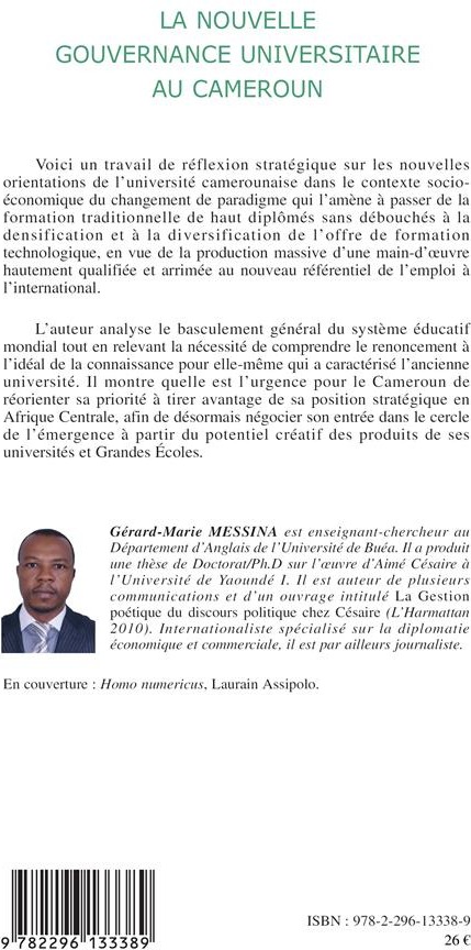 Quatrième de couverture de « LA NOUVELLE GOUVERNANCE UNIVERSITAIRE AU CAMEROUN »