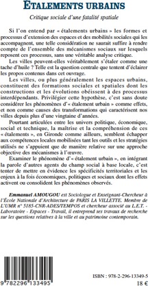 Quatrième de couverture de « ETALEMENTS URBAINS - CRITIQUE SOCIALE D'UNE FATALITE SPATIALE »