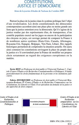 Quatrième de couverture de « CONSTITUTIONS, JUSTICE ET DEMOCRATIE »