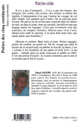 Quatrième de couverture de « PATRIE-CIDE - POEMES TRANSFERES DE L'ARABE MAROCAIN »