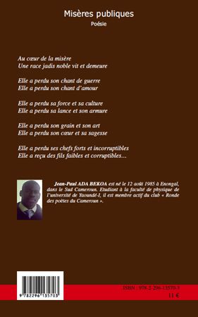 Quatrième de couverture de « MISERES PUBLIQUES - POESIE »