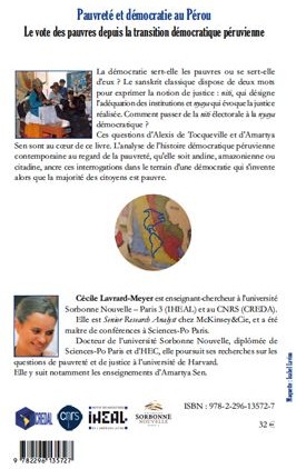 Quatrième de couverture de « PAUVRETE ET DEMOCRATIE AU PEROU - LE VOTE DES PAUVRES DEPUIS LA TRANSITION DEMOCRATIQUE PERUVIENNE »
