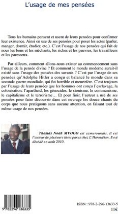Quatrième de couverture de « L'USAGE DE MES PENSEES »