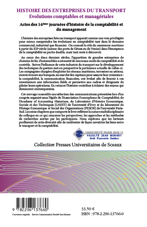 Quatrième de couverture de « HISTOIRE DES ENTREPRISES DU TRANSPORT - EVOLUTIONS COMPTABLES ET MANAGERIALES »
