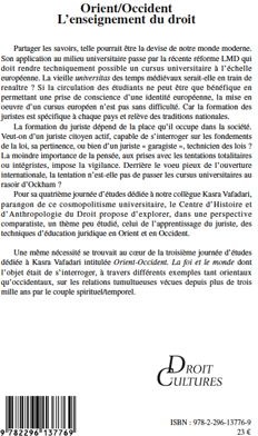 Quatrième de couverture de « ORIENT/OCCIDENT : L'ENSEIGNEMENT DU DROIT - HORS SERIE 2010 »
