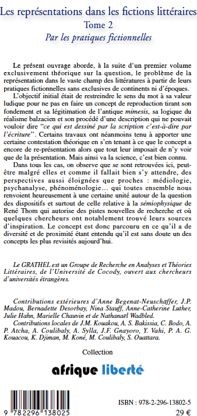 Quatrième de couverture de « LES REPRESENTATIONS DANS LES FICTIONS LITTERAIRES TOME 2 - VOL02 - PAR LES PRATIQUES FICTIONNELLES - »