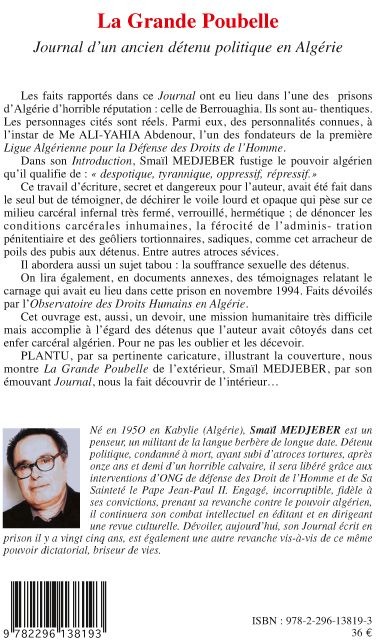 Quatrième de couverture de « LA GRANDE POUBELLE - JOURNAL D'UN ANCIEN DETENU POLITIQUE EN ALGERIE »