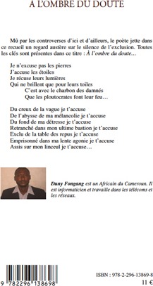 Quatrième de couverture de « A L'OMBRE DU DOUTE - POESIE »