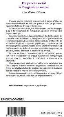 Quatrième de couverture de « DU PROCES SOCIAL A L'EUGENISME MORAL - UNE DERIVE ETHIQUE »