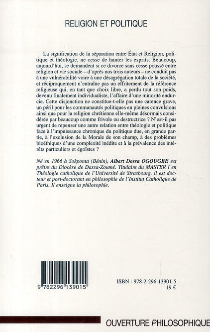 Quatrième de couverture de « RELIGION ET POLITIQUE - VOL02 - LA QUESTION THEOLOGICO-POLITIQUE CHEZ KARL LOWITH, CARL SCHMITT - ET »