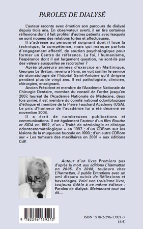 Quatrième de couverture de « PAROLES DE DIALYSE »