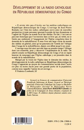 Quatrième de couverture de « DEVELOPPEMENT DE LA RADIO CATHOLIQUE EN REPUBLIQUE DEMOCRATIQUE DU CONGO »