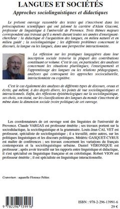 Quatrième de couverture de « LANGUES ET SOCIETES - APPROCHES SOCIOLINGUISTIQUES ET DIDACTIQUES »