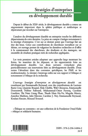 Quatrième de couverture de « STRATEGIES D'ENTREPRISES EN DEVELOPPEMENT DURABLE »