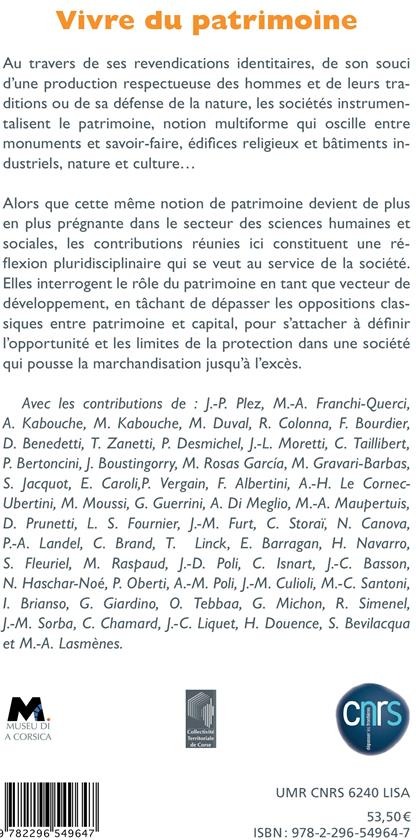 Quatrième de couverture de « VIVRE DU PATRIMOINE - UN NOUVEAU MODELE DE DEVELOPPEMENT ? »