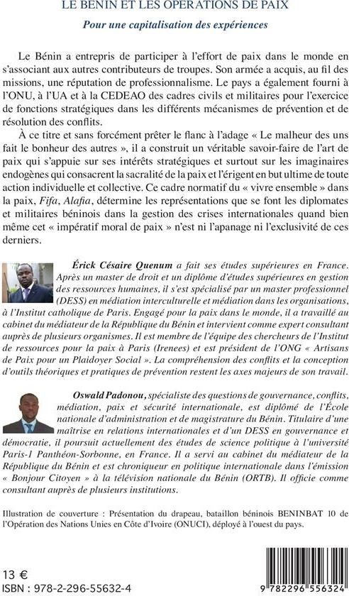 Quatrième de couverture de « LE BENIN ET LES OPERATIONS DE PAIX - POUR UNE CAPITALISATION DES EXPERIENCES »