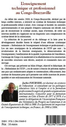 Quatrième de couverture de « L'ENSEIGNEMENT TECHNIQUE ET PROFESSIONNEL AU CONGO-BRAZZAVILLE »