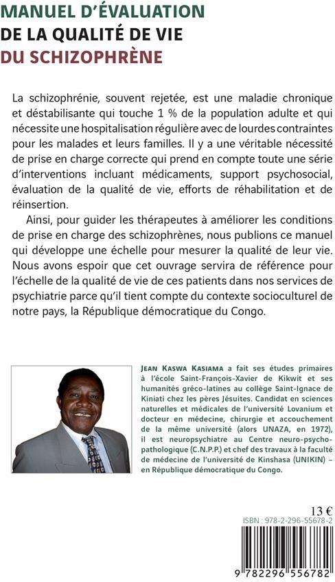 Quatrième de couverture de « MANUEL D'EVALUATION DE LA QUALITE DE VIE DU SCHIZOPHRENE »