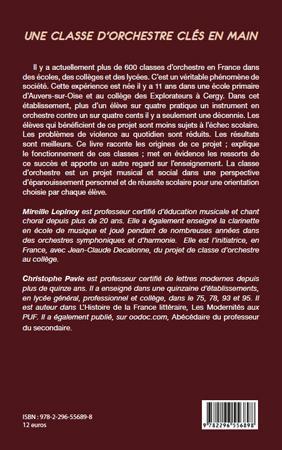 Quatrième de couverture de « UNE CLASSE D'ORCHESTRE CLES EN MAIN »