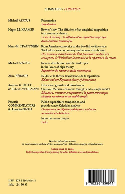 Quatrième de couverture de « QU'A-T-ON APPRIS SUR LA REPARTITION DU REVENU EN MACROECONOMIE DEPUIS LES ANNEES DE HAUTE THEORIE ? »