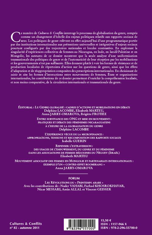 Quatrième de couverture de « LE GENRE GLOBALISE - VOL83 - FORUM LES REVOLUTIONS DU "PRINTEMPS ARABE" »