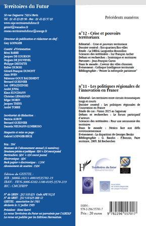 Quatrième de couverture de « TERRITOIRES DU FUTUR - VOL13 - REVUE INTERNATIONALE DE PROSPECTIVE TERRITORIALE »