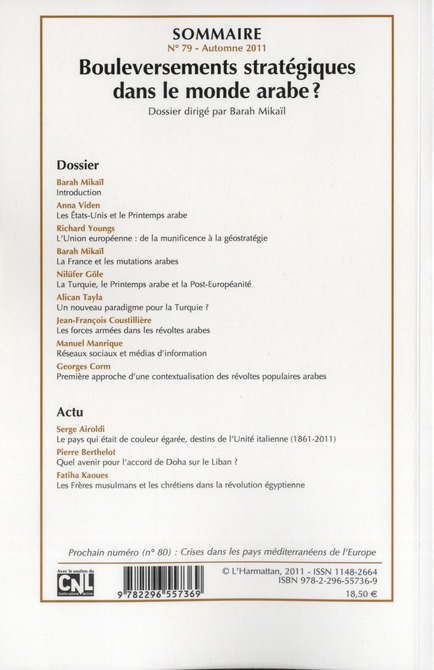 Quatrième de couverture de « BOULEVERSEMENTS STRATEGIQUES DANS LE MONDE ARABE ? - VOL79 »