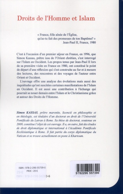 Quatrième de couverture de « DROITS DE L'HOMME ET ISLAM »