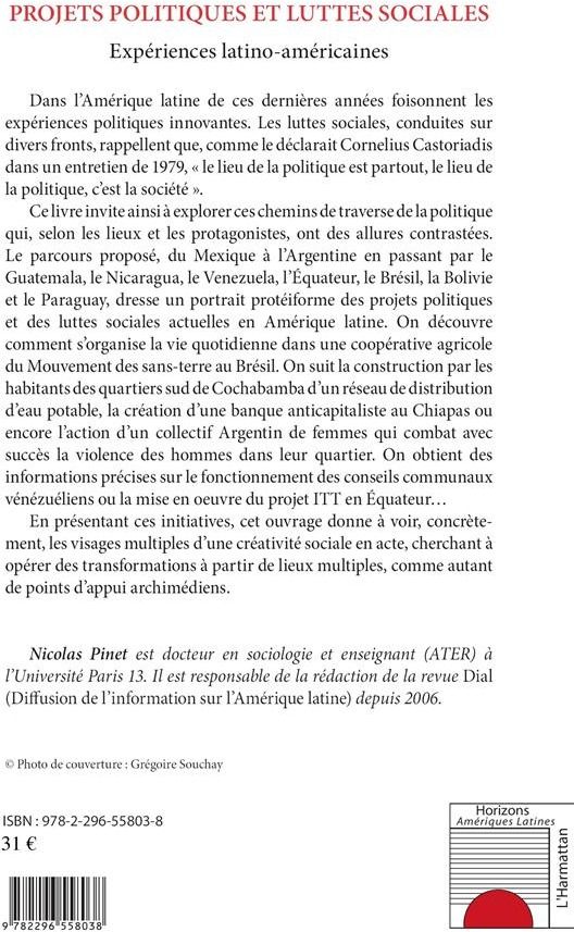 Quatrième de couverture de « PROJETS POLITIQUES ET LUTTES SOCIALES - EXPERIENCES LATINO-AMERICAINES »