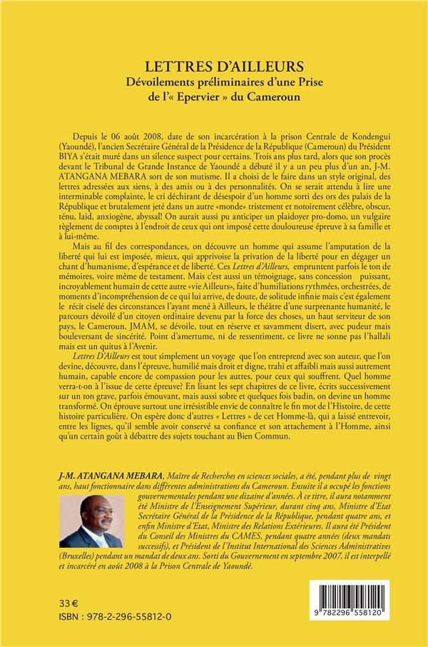 Quatrième de couverture de « LETTRES D'AILLEURS - DEVOILEMENTS PRELIMINAIRES D'UNE PRISE DE "L'EPERVIER" DU CAMEROUN »