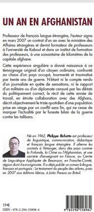 Quatrième de couverture de « UN AN EN AFGHANISTAN - OU LES TRIBULATIONS D'UN PROF DE FRANCAIS A KABOUL »