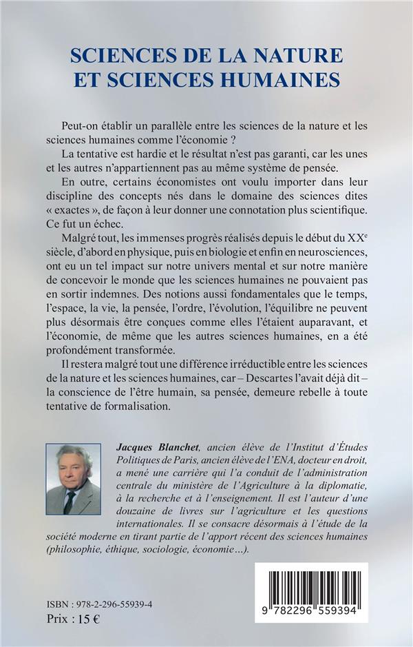 Quatrième de couverture de « SCIENCES DE LA NATURE ET SCIENCES HUMAINES »