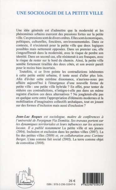 Quatrième de couverture de « UNE SOCIOLOGIE DE LA PETITE VILLE »