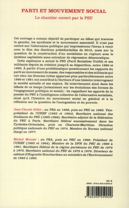 Quatrième de couverture de « PARTI ET MOUVEMENT SOCIAL - LE CHANTIER OUVERT PAR LE PSU »