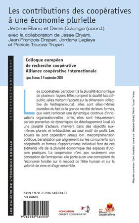 Quatrième de couverture de « LES CONTRIBUTIONS DES COOPERATIVES A UNE ECONOMIE PLURIELLE »