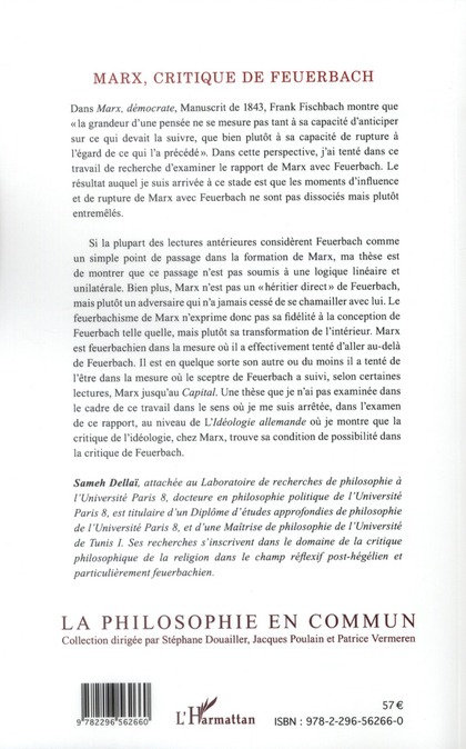 Quatrième de couverture de « MARX, CRITIQUE DE FEUERBACH »