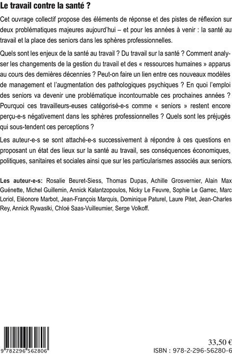 Quatrième de couverture de « LE TRAVAIL CONTRE LA SANTE ? »