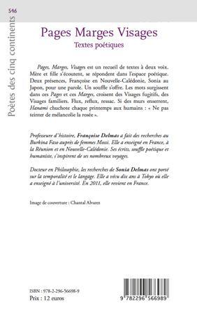 Quatrième de couverture de « PAGES MARGES VISAGES - TEXTES POETIQUES »