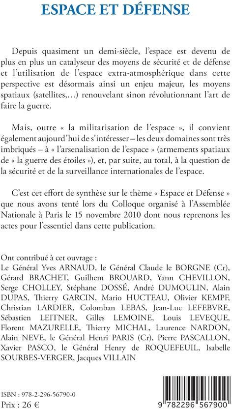 Quatrième de couverture de « ESPACE ET DEFENSE »