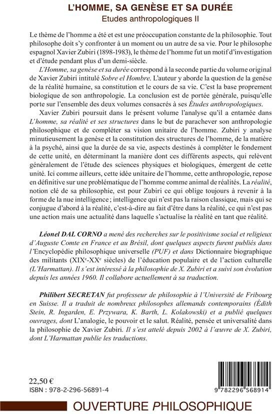 Quatrième de couverture de « L'HOMME, SA GENESE ET SA DUREE - ETUDES ANTHROPOLOGIQUES II »