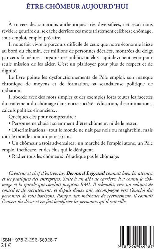Quatrième de couverture de « ETRE CHOMEUR AUJOURD'HUI »