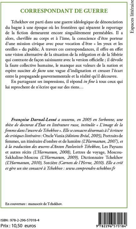 Quatrième de couverture de « Correspondant de guerre »