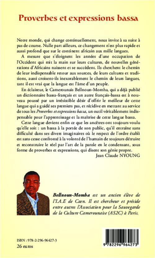 Quatrième de couverture de « PROVERBES ET EXPRESSIONS BASSA - TRADUITS EN FRANCAIS »
