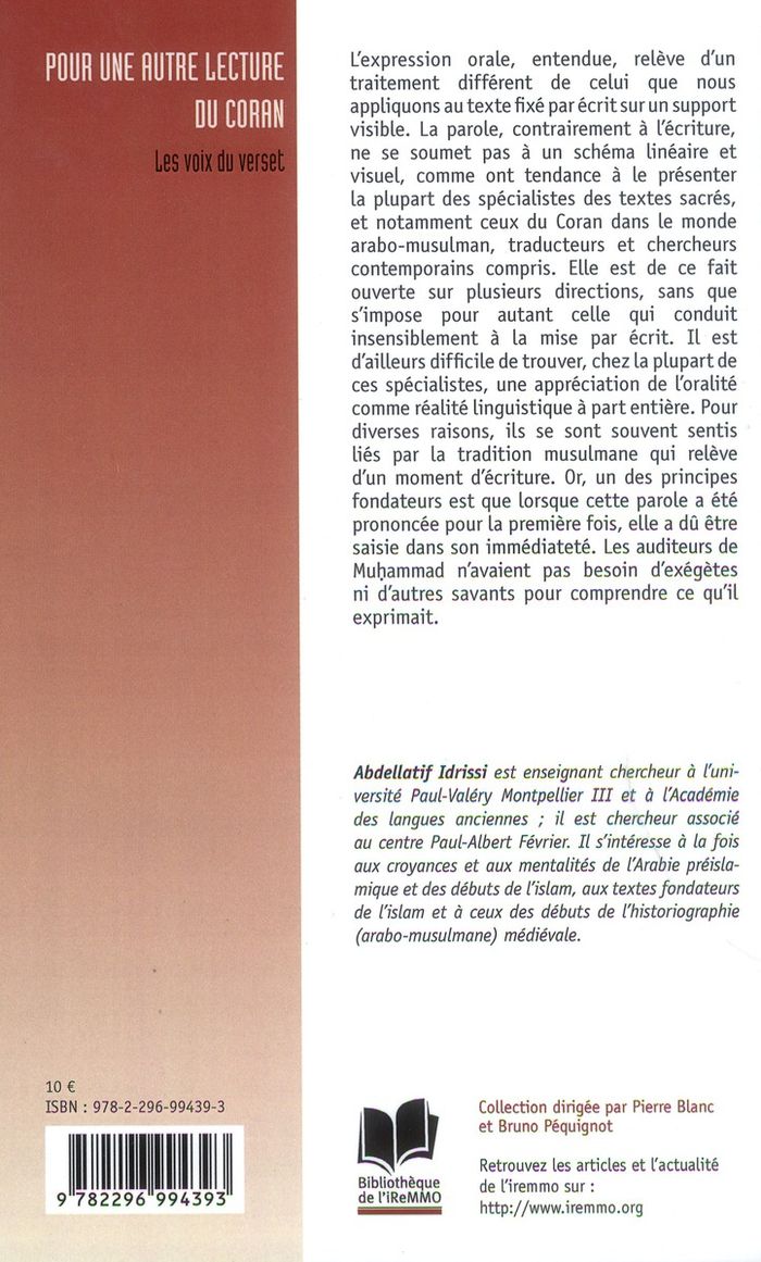 Quatrième de couverture de « POUR UNE AUTRE LECTURE DU CORAN - LES VOIX DU VERSET »