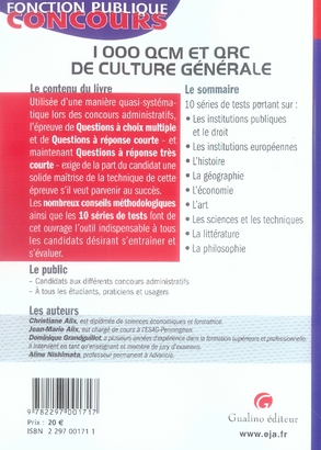 Quatrième de couverture de « 1000 QCM ET QRC DE CULTURE GENERALE »