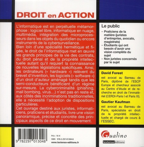 Quatrième de couverture de « DROIT DE L'INFORMATIQUE »